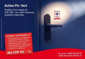 Action Pic Vert : Profitez d'un rabais de 390 CHF.- sur le nouveau système d'alarme de notre partenaire Sécuritas Direct